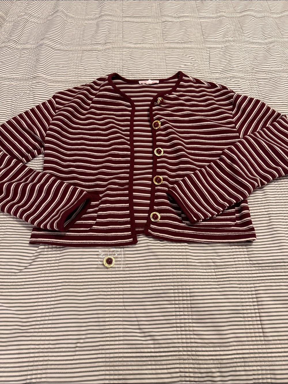 Striped Burgundy & White Cropped Blazer Jacket
